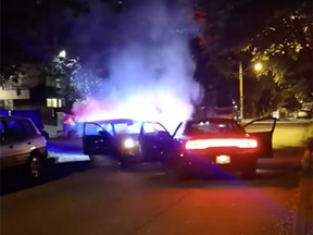 A 17-year-old Surrey teen was arrested in Vancouver Monday evening after allegedly ramming a police cruiser and climbing a tree to escape.