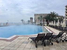 The pool at The Ciragan Palace Kempinski Hotel In Istanbul Turkey.