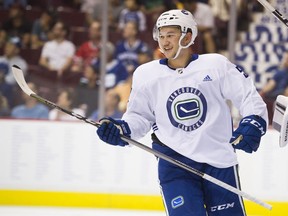 Canucks Prospect Jett Woo on the ice at Rogers Arena for the Annual Showdown game in July.