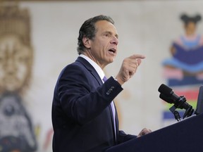 FILE - In this July 5, 2018, file photo, New York Gov. Andrew Cuomo speaks at an event in the Brownsville section of Brooklyn in New York.