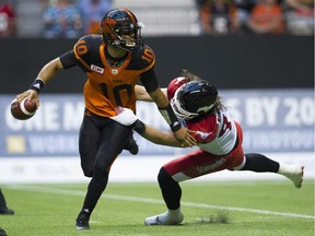 Middle linebacker Alex Singleton was the CFL's defensive player of the year in 2017. He gave Jonathan Jennings all he could handle at B.C. Place last year and will doing much the same Saturday at McMahon Stadium.