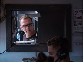 PA announcer Don Andrews during a night game between the Canadians and the Tri-City Dust Devils on Aug. 15 at Nat Bailey Stadium in Vancouver.