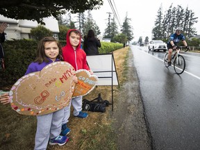 The 10th annual Ride to Conquer Cancer was held in late August in the rainy Fraser Valley. More than 2,500 cyclists took part in the event, many with yellow flags attached to their bikes indicating they are cancer survivors.
