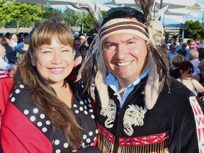 Amanda Nahanee and her husband, Vancouver mayoral candidate Chief Ian Campbell, provide the traditional greeting and blessing at the Indigenous Feast.