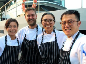 Culinary crew of Aya Okizaki, Jina Park, Graham Sharpe and executive chef Mardy Ra hosted 20 lucky guests aboard Pacific Yacht Charters luxury vessel, one of 25 tables set around B.C. for the Summerdine benefit.