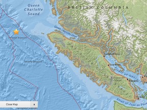 Natural Resources Canada says the magnitude 4.8 quake struck about 210 kilometres west of Port Hardy just after 6 a.m.