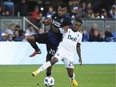 Yordy Reyna of the Vancouver Whitecaps won this battle for the ball last week at Avaya Stadium against Anibal Godoy of the San Jose Earthquakes. The MLS teams play Saturday night  at B.C. Place Stadium, where the hosts are looking to keep their post-season hopes alive with a win.