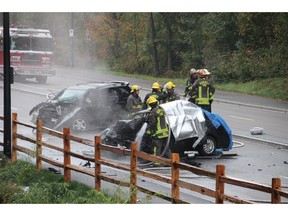One person is dead after a two-vehicle crash Saturday morning in Surrey.