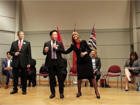From left, candidates David Chen, Ken Sim and Shauna Sylvester at the Vancouver mayoral debate on Sept. 17.