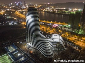 The New Media Centre in Guangxi, China is mocked by locals for its phallic shape. (Twitter)