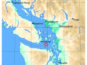 A 3.3-magnitude earthquake struck south of Victoria on Sunday, Sept. 9, 2018 at 5:55 a.m.