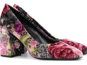 Velvet floral pumps, $230 at Gravity Pope, gravitypope.com.