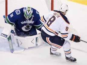 Ty Rattie beats Anders Nilsson for one of his two goals on Sept. 18 at Rogers Arena.