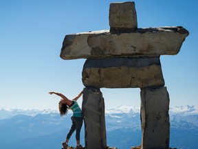 Alpine yoga on Whistler peak.