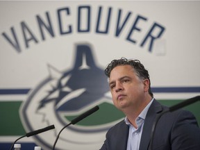 Vancouver Canucks head coach Travis Green, pictured Thursday facing the media at Rogers Arena, believes open and honest communication is vital this season.