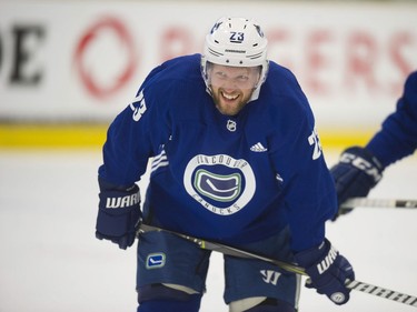 Alex Edler in training camp action on Friday in Whistler.