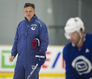 Head coach Travis Green at Vancouver Canucks 2018 training camp at the Meadow Park Sports Centre in Whistler, BC Friday, September 14, 2018.
