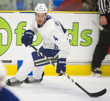 Michael Del Zotto at Vancouver Canucks 2018 training camp at the Meadow Park Sports Centre in Whistler, BC Saturday, September 15, 2018.