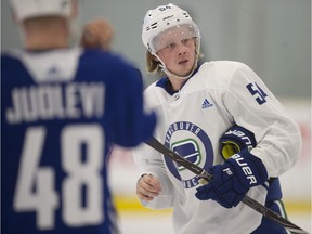 Jonathan Dahlen works out Saturday at the Vancouver Canucks' training camp at the Meadow Park Sports Centre in Whistler.