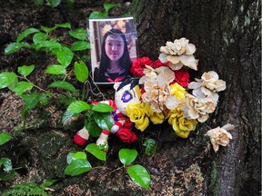 FILE PHOTO - Memorial for Marisa Shen at her murder scene in Central Park, Burnaby.