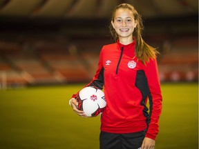 Jordyn Huitema, the Canadian soccer national team player in a file photo from November 7, 2017.