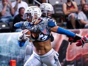 Stevi Schnoor in action for the Nashville Knights in a July 7 Legends Football League game against the Omaha Heart in Ralston, Neb.