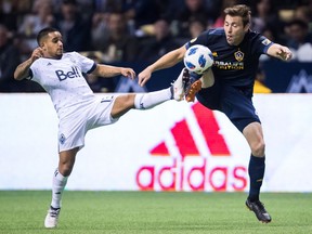 The Vancouver Whitecaps and Los Angeles Galaxy will be squaring off Saturday in California, where Cristian Techera, left, hopes to get a leg up on Dave Romney's squad.