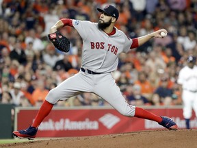 Boston Red Sox starting pitcher David Price throws against the Houston Astros during the first inning in Game 5 of a baseball American League Championship Series on Thursday, Oct. 18, 2018, in Houston.