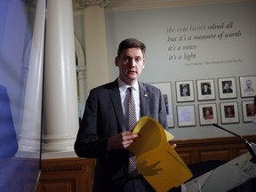 Attorney General David Eby spoke to reporters in November 2017 following the public engagement launch for last year's provincial referendum on electoral reform.