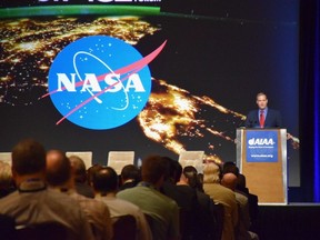 File photo of NASA Administrator Jim Bridenstine at the AIAA Space Forum in Orlando on Monday, Sept. 17, 2018.