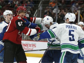 The Canucks tried to put up a fight in Glendale, but a depleted roster in the second game of a back-to-back was taken down 4-1 in a sloppy affair.