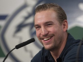 Sven Baertschi, speaking with the media before the 2018-19 season.