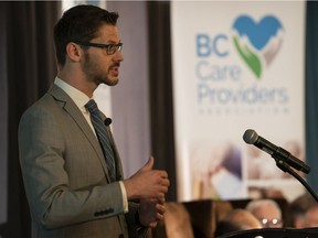 David Greb of the Canopy Growth Corp. speaks while on a panel discussing the impact of cannabis legalization on seniors and workers in the sector, in Vancouver on Oct. 2.