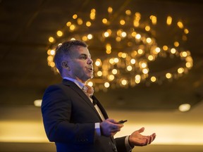 Michael Ferreira of Urban Analytics speaks during The Urban Development Institute's annual real estate industry outlook held at the Hyatt Regency Hotel in Vancouver, BC, Oct. 16, 2018.