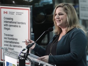 Robyn McVicker, vice-president of Operations and Maintenance at YVR, talks to the media about travelling with cannabis.