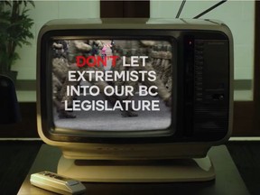 A screengrab taken from a No Proportional Representation Society of B.C. promotional video featuring goose-stepping Nazi thugs.