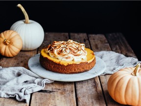 Kelsey Siemens' yummy pumpkin cheesecake with a gingersnap crust and toasted meringue.