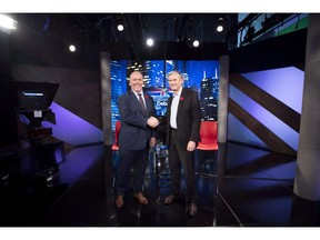 Premier John Horgan and Liberal leader Andrew Wilkinson following the Electoral Reform Debate at Global Television in Burnaby, B.C., on November 8, 2018. Homemade videos by a Vancouver filmmaker featuring scenes of his toddler's escapades and shots of a friend's Pomeranian named Nacho are fast becoming the indie hit of British Columbia's electoral reform referendum. Joel McCarthy said his four videos in support of proportional representation have already been viewed up to 900,000 times, giving him a huge sense of satisfaction that he may be playing a part in changing the province's voting system.