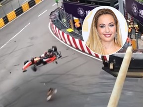 Teen driver Sophia Floersch suffered a spinal fracture after an airborne crash in the Formula 3 Macau Grand Prix on Sunday. (YouTube/Getty Images)