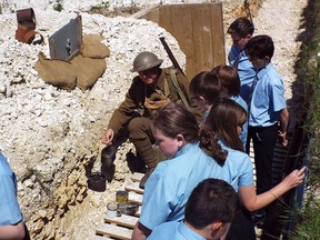 British students get a taste of what life was like in First World War trenches during visit to the Dingle farm trench display that was built after Toby Dingle, 18, persuaded his dad to re-create the trenches of the Somme, in France, 215 kilometres away, on the family farm in the English county of Kent.