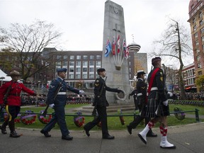 Remembrance Day ceremony at the Victory Square cenotaph in Vancouver, B.C., Saturday, November 11, 2017.