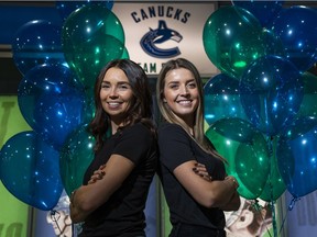 Giselle Sutter (left) and Holly Donaldson pose for a photo to promote their part in The Province Empty Stocking Fund in Vancouver, BC, November, 20, 2018.