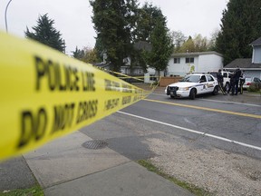 RCMP on the scene of an overnight shooting death at 70A and 142nd street in Surrey, Friday, November 9, 2018.