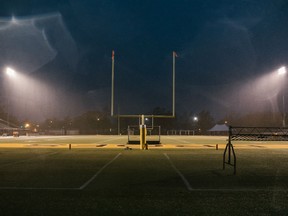 The track and football field at Rowan University in Glassboro, N.J., Nov. 9, 2018. The university banished its cross-country team to practice elsewhere after Rowan’s head football coach complained about women running in their sports bras.