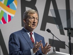 Tom Steyer, co-founder of NextGen Climate Action Committee, speaks during the Global Climate Action Summit in San Francisco on Sept. 14, 2018.
