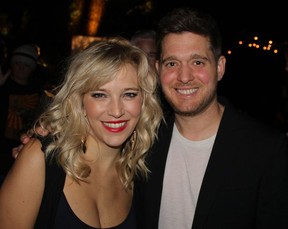 Michael Buble and his wife Luisana Lopilato joined Treana Peak at her West Vancouver waterfront home for the outdoor White Envelope garden party.