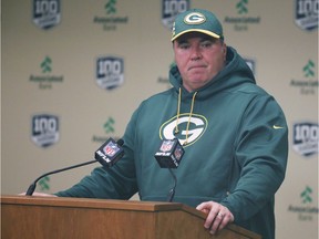 Green Bay Packers head coach Mike McCarthy speaks in a post game press conference following an NFL football game against the Arizona Cardinals Sunday, Dec. 2, 2018, in Green Bay, Wis. Arizona won 20-17. McCarthy was fired as head coach following the game.