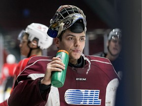 Goalie Mike DiPietro skated with his new team, the Ottawa 67's, Wednesday morning after being traded from the Windsor Spitfires. He will be attending the Team Canada camp for the World Junior's later this month.