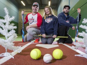 From left, Tony Tsigonias, Rayelle Callihan and Harman Sekhon of the Batter Box, in Port Coquitlam on Dec. 5, will host a fundraiser for The Province Empty Stocking Fund.
