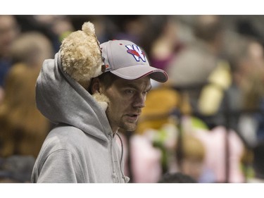 A fan arrives for the annual Teddy Bear Toss! at the Vancouver Giants vs Victoria Royals regular season WHL hockey game at the Pacific Coliseum, Vancouver,  December 08 2018.